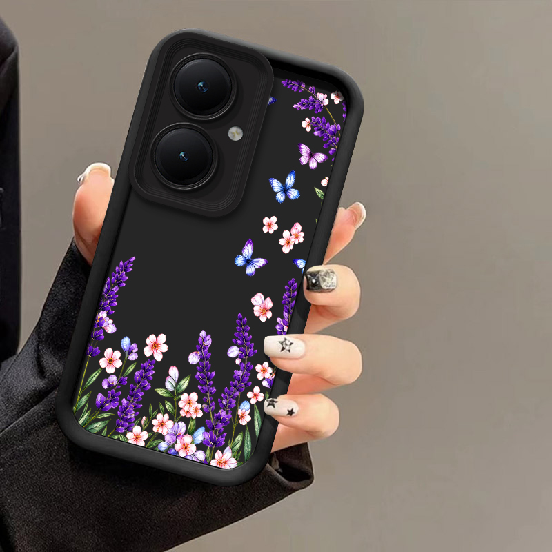 Vivo Y28 - غطاء هاتف بنقشة فراشة باللون اللافندر،