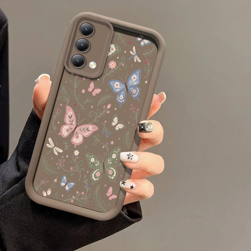 Realme C67 - غطاء هاتف بتصميم فراشات وزهور لهواتف