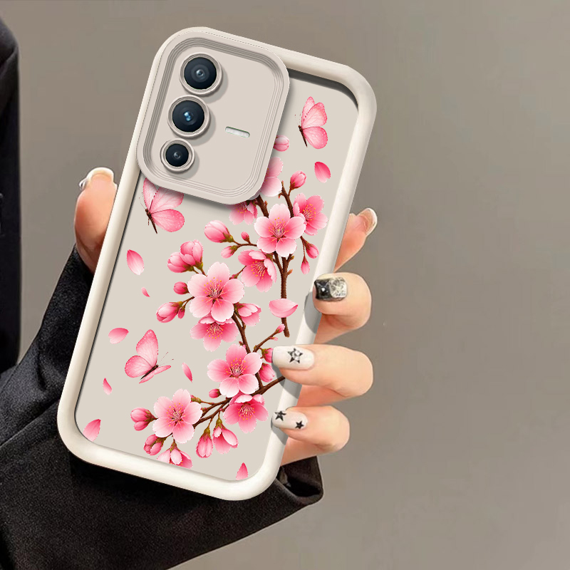 Vivo V40 - غطاء هاتف بتصميم زهور الكرز الوردية،